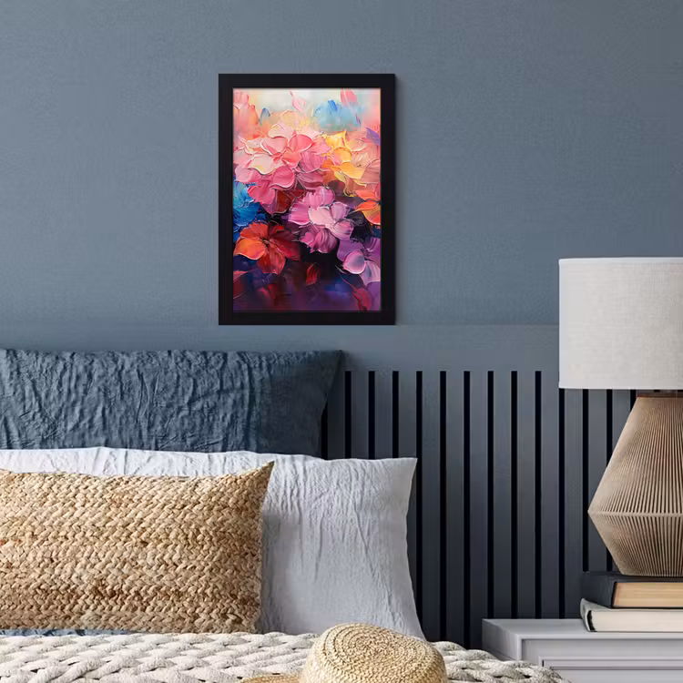 Bloemen - Roze - Watercolor - Kunst fotolijst zwart zonder passe partout klein -sfeer3
