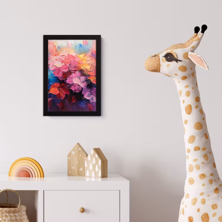 Bloemen - Roze - Watercolor - Kunst fotolijst zwart zonder passe partout klein -usfeer4_kinderkamer