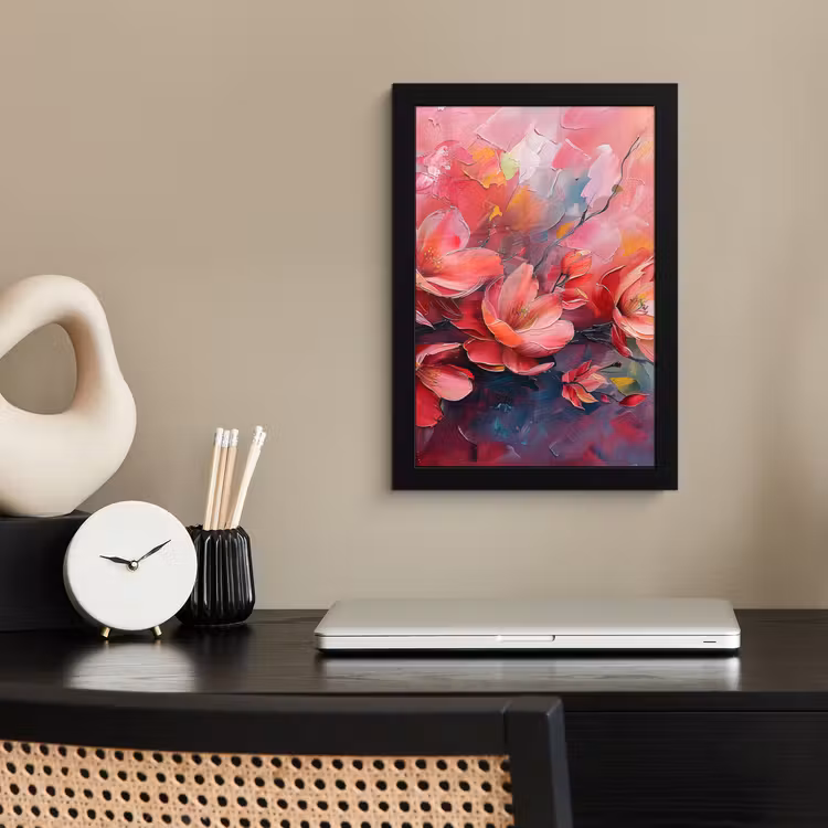 Bloemen - Roze - Watercolor - Natuur- Kunst fotolijst zwart zonder passe partout klein -sfeer1
