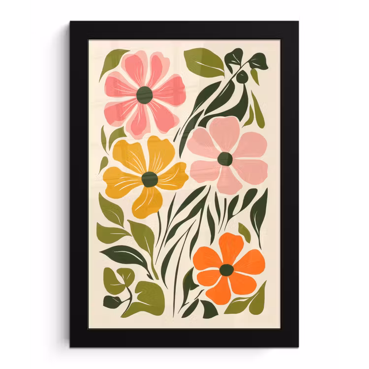 Bloemen - Speels - Kleurrijk fotolijst zwart zonder passe partout klein -3d