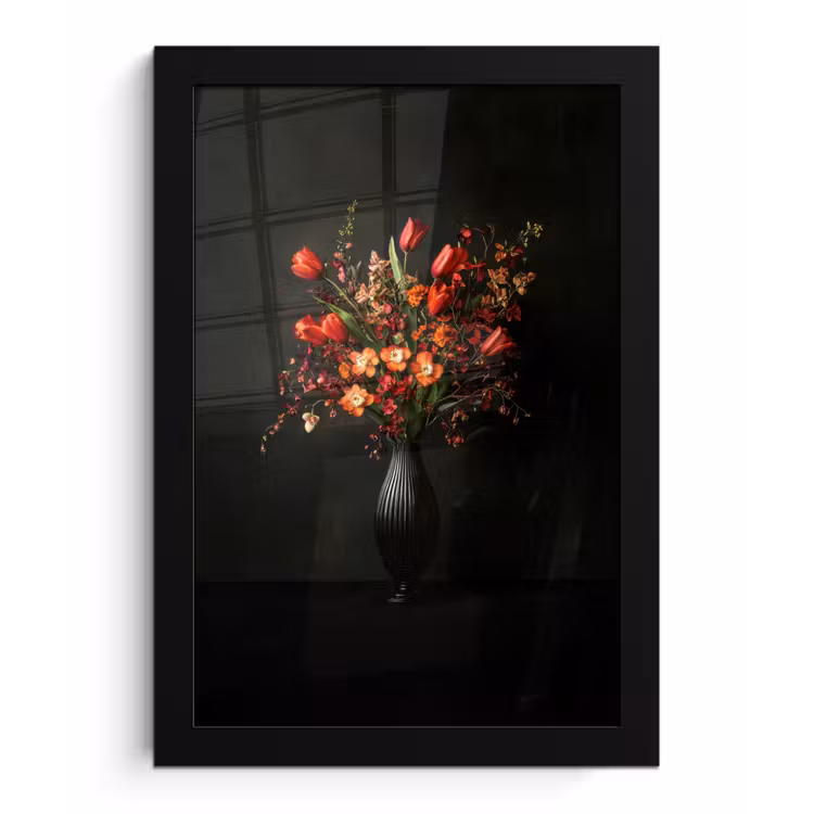 Bloemen - Takken - Boeket fotolijst zwart zonder passe partout klein -3d