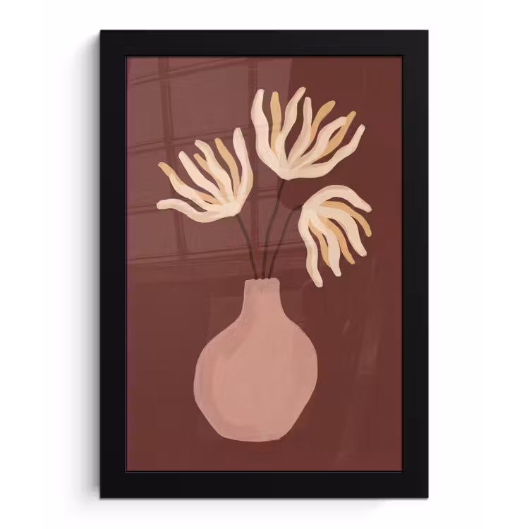 Bloemen - Vaas - Abstract - Modern - Aardetinten fotolijst zwart zonder passe partout klein -3d