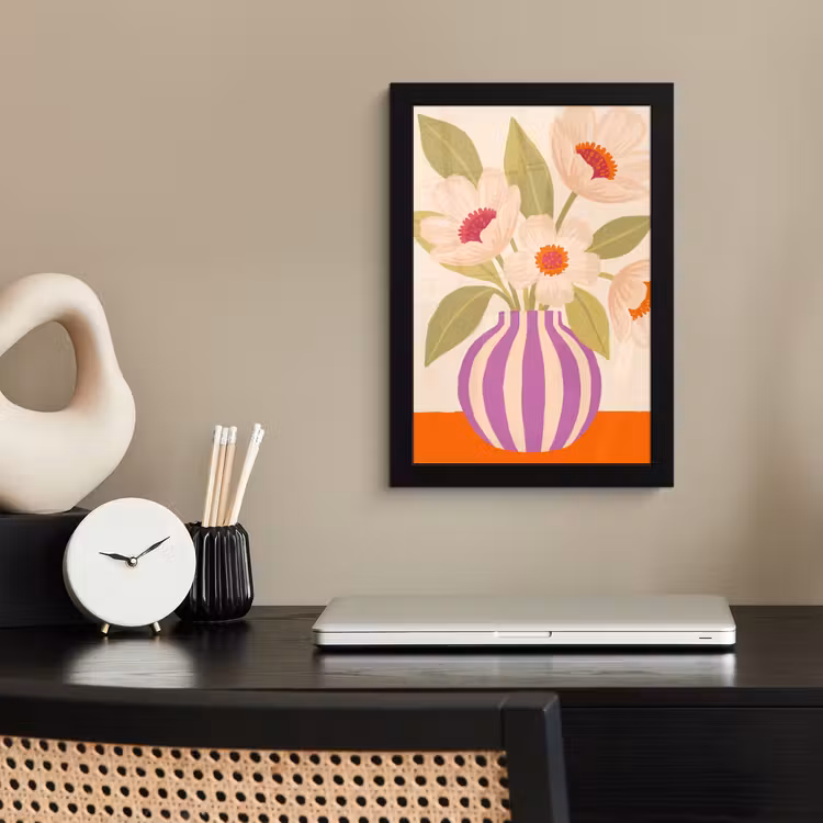 Bloemen - Vaas - Abstract - Paars - Oranje fotolijst zwart zonder passe partout klein -sfeer1