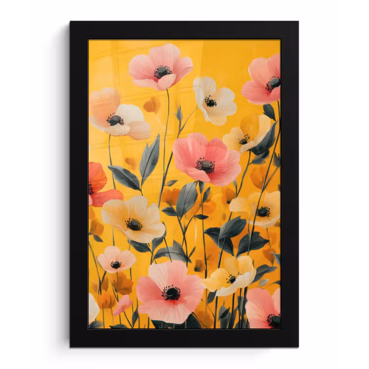 Bloemen - Veld - Geel fotolijst zwart zonder passe partout klein -3d