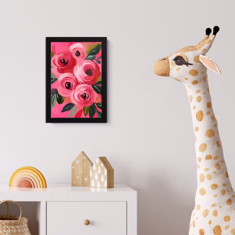 Bloemen - Verf - Roze fotolijst zwart zonder passe partout klein -usfeer4_kinderkamer