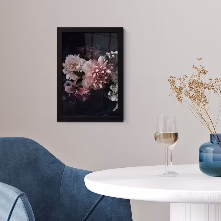 Bloemen - Vintage - Pastel - Zwart - Boeket fotolijst zwart zonder passe partout klein -sfeer4