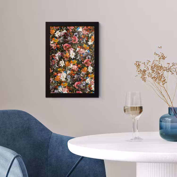 Bloemen - Vlinder - Design - Kunst - Abstract - Schilderij - Oude meesters fotolijst zwart zonder passe partout klein -sfeer4
