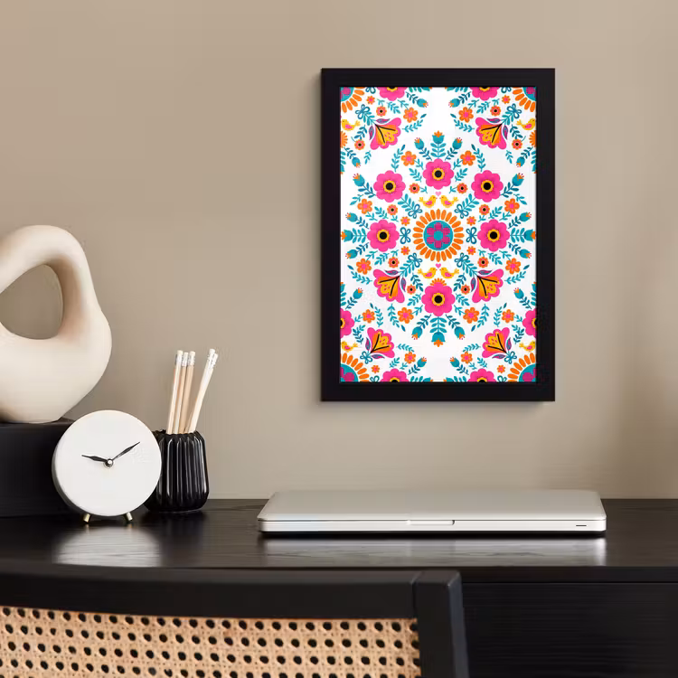Bloemen - Vogel - Patroon - Kleurrijk - Modern fotolijst zwart zonder passe partout klein -sfeer1