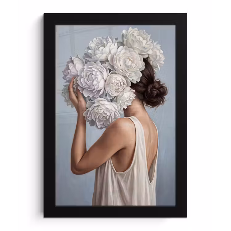 Bloemen - Vrouw - Wit fotolijst zwart zonder passe partout klein -3d
