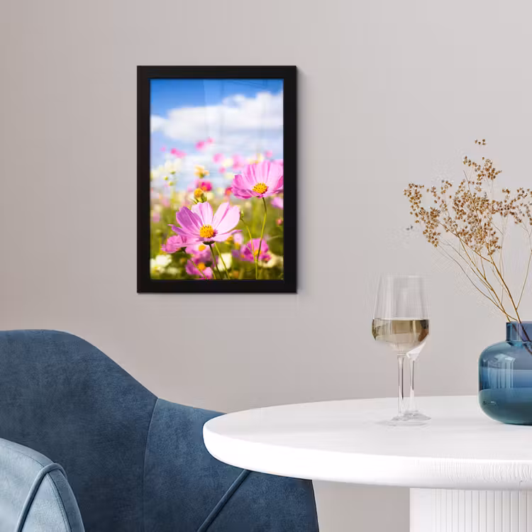 Bloemen - Wei - Paars - Gras - Wit - Wolken - Blauw fotolijst zwart zonder passe partout klein -sfeer4