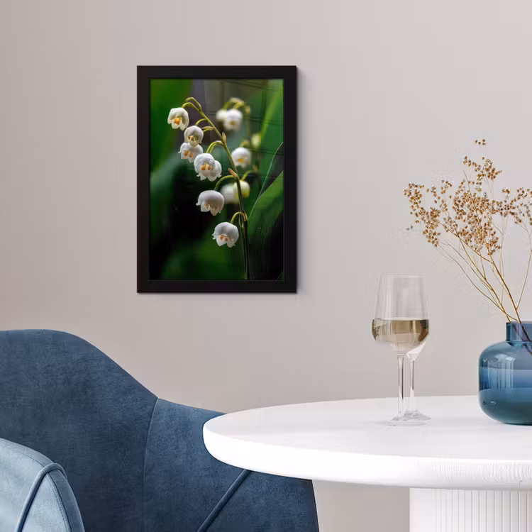 Bloemen - Wit - Bladeren - Lelietjes fotolijst zwart zonder passe partout klein -sfeer4