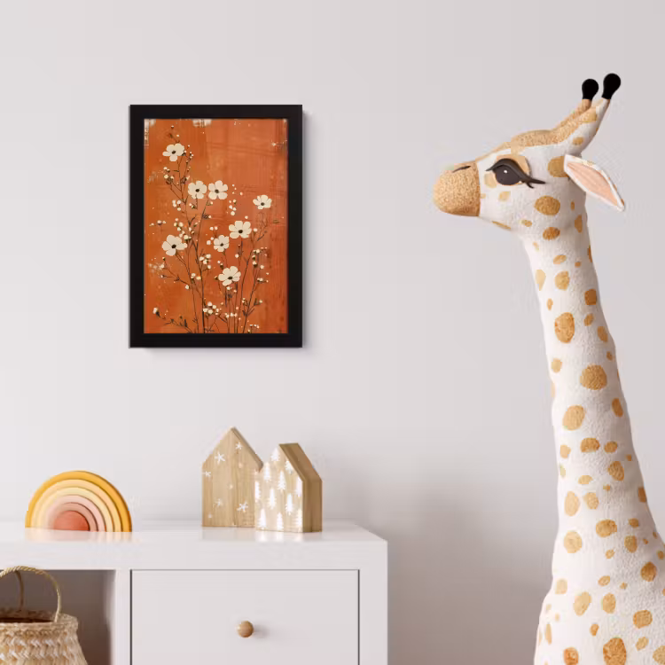 Bloemen - Wit - Subtiel - Roestkleur fotolijst zwart zonder passe partout klein -usfeer4_kinderkamer