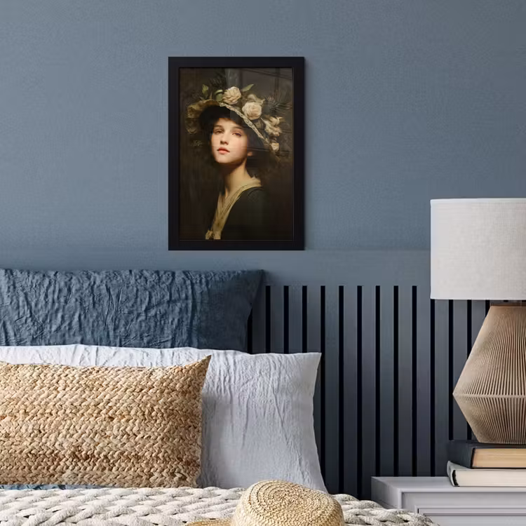 Bloemenhoed - Portret - Vrouw fotolijst zwart zonder passe partout klein -sfeer3