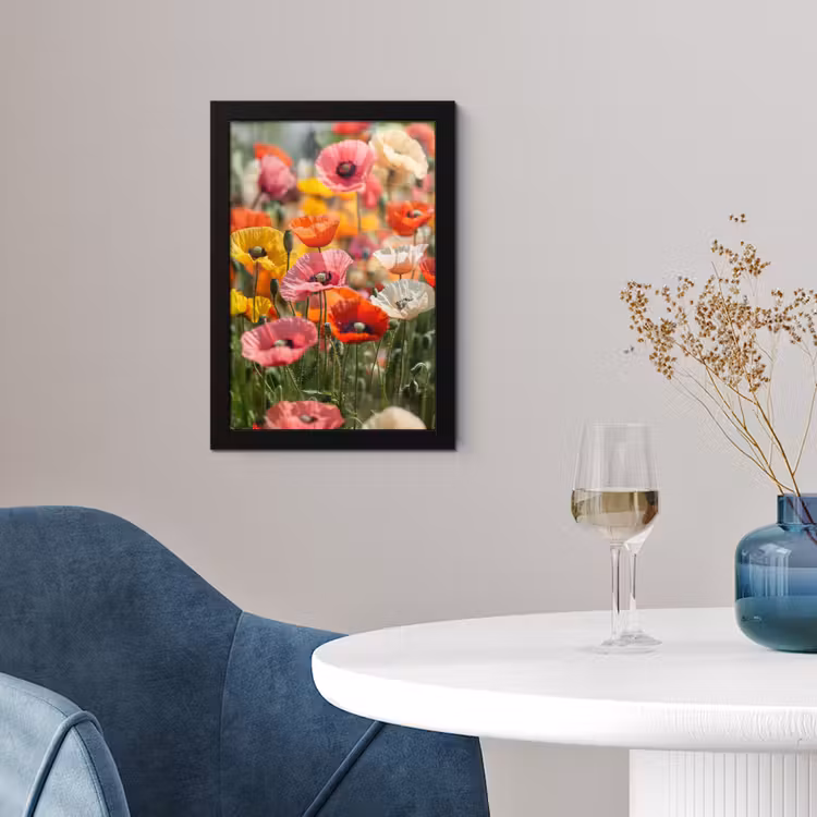 Bloemenveld - Klaprozen - Kleurrijk fotolijst zwart zonder passe partout klein -sfeer4