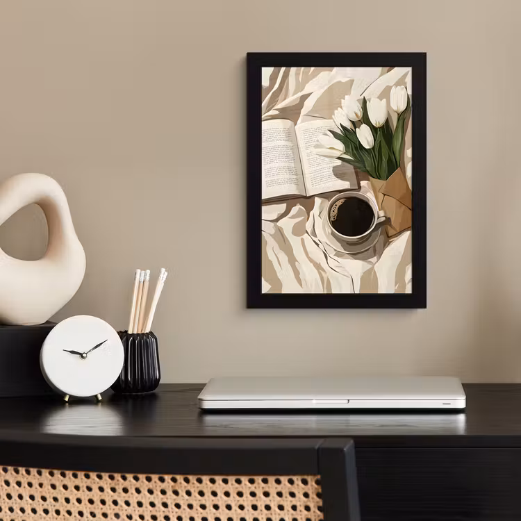 Boek - Illustratie - Tulpen - Koffie fotolijst zwart zonder passe partout klein -sfeer1