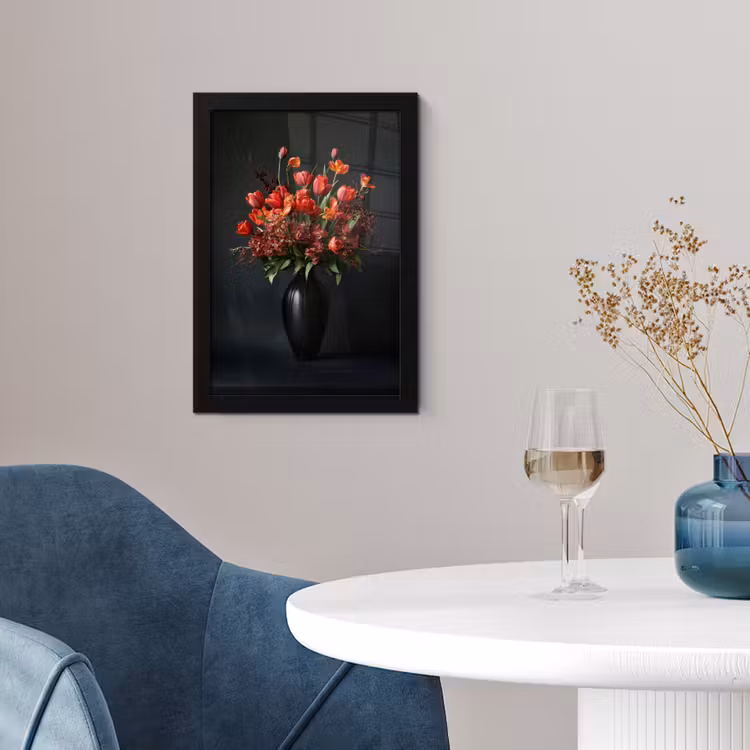 Boeket - Tulpen - Vaas - Rood fotolijst zwart zonder passe partout klein -sfeer4