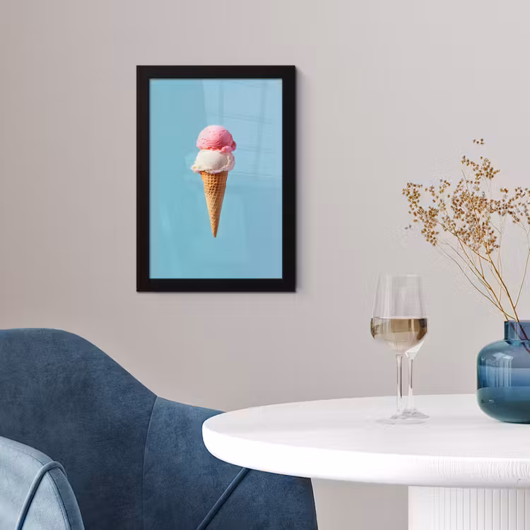 Bolletjes - Schepijs - Hoorntje - Blauw fotolijst zwart zonder passe partout klein -sfeer4