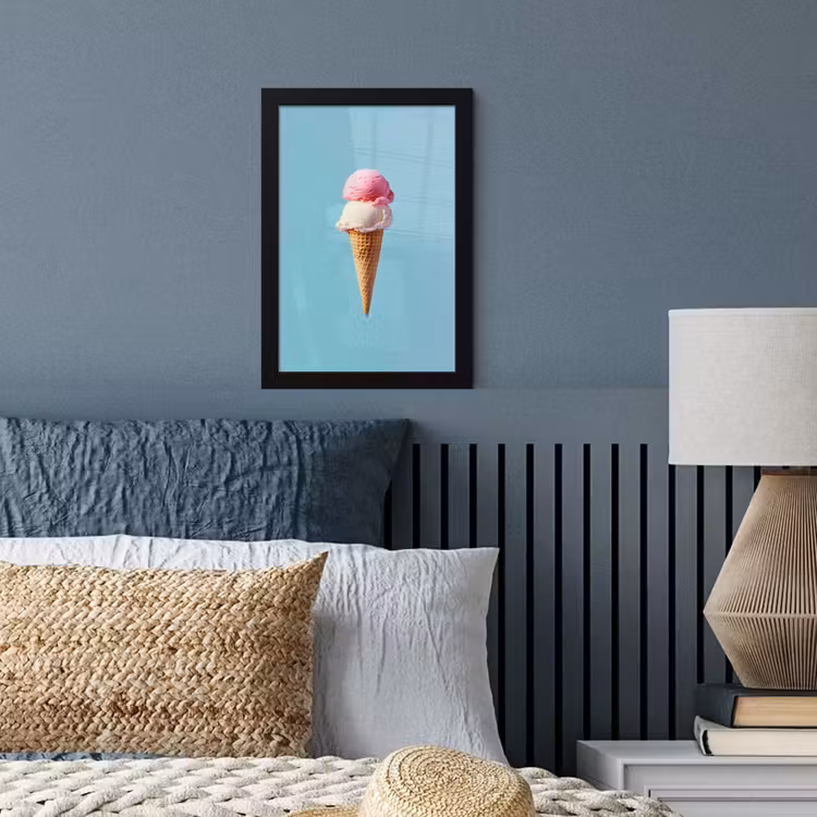 Bolletjes - Schepijs - Hoorntje - Blauw fotolijst zwart zonder passe partout klein -sfeer3