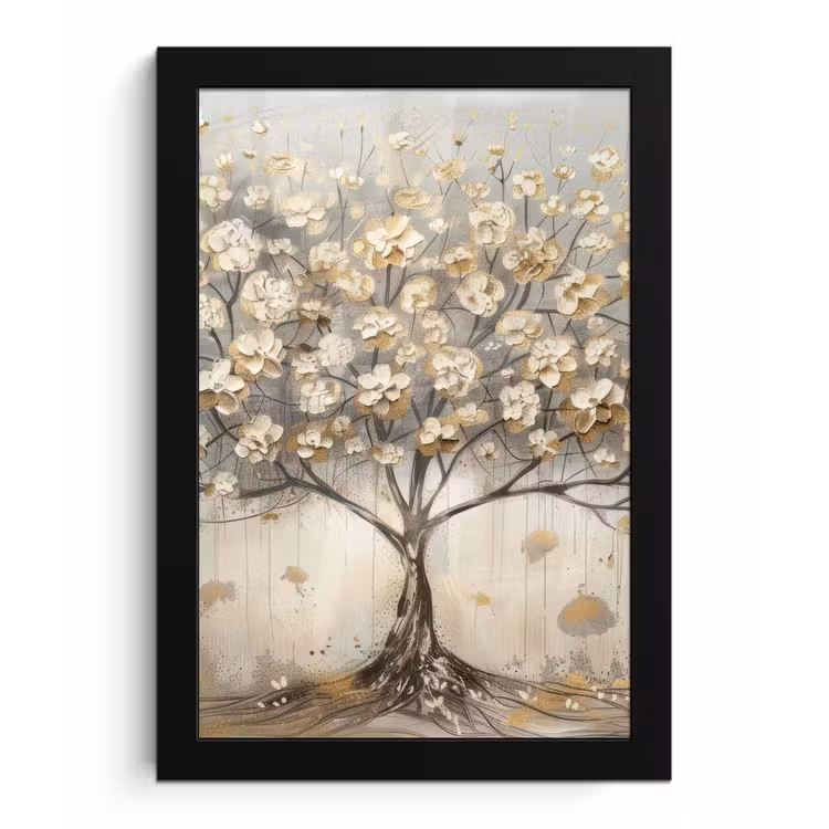 Boom - Beige - Goud - Verflook - Grijs fotolijst zwart zonder passe partout klein -3d