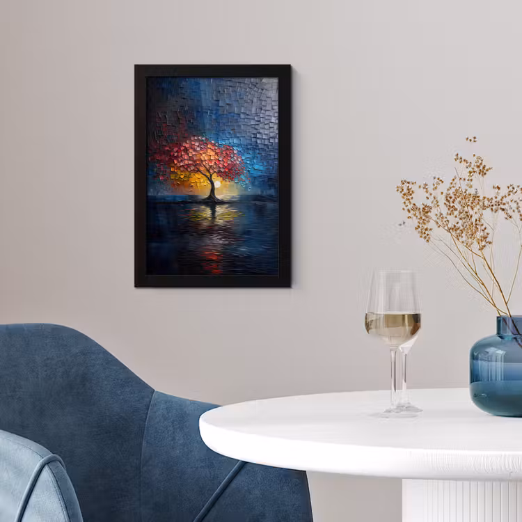 Boom - Blauw - Bladeren - Vakken fotolijst zwart zonder passe partout klein -sfeer4