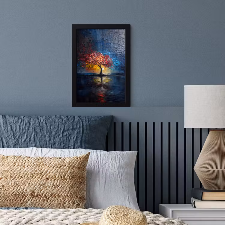 Boom - Blauw - Bladeren - Vakken fotolijst zwart zonder passe partout klein -sfeer3