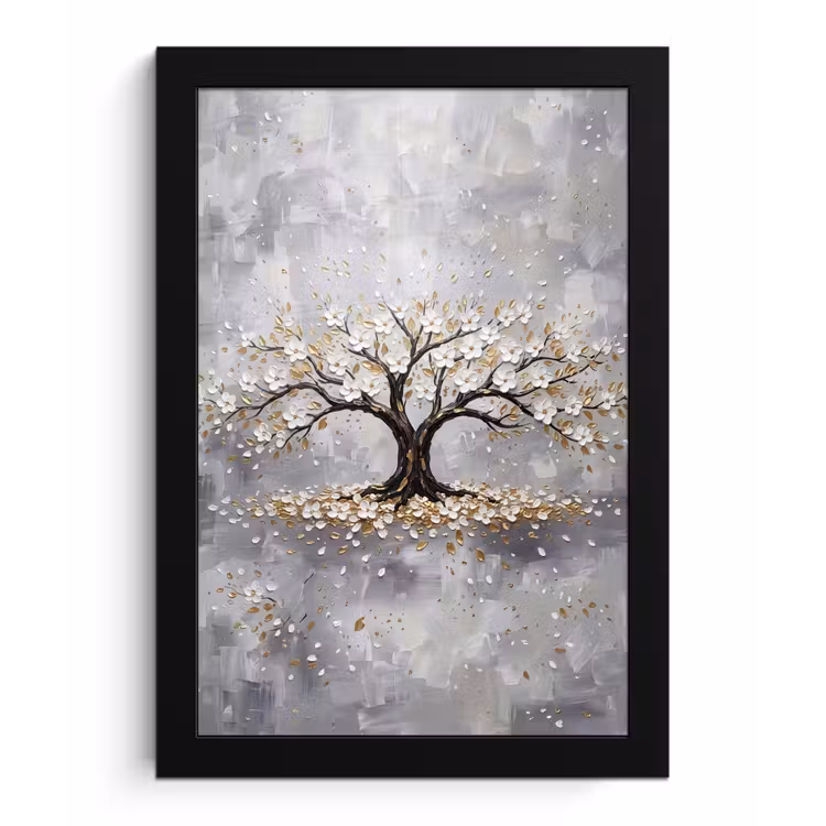 Boom - Bloemen - Natuur - Abstract - Wit fotolijst zwart zonder passe partout klein -3d