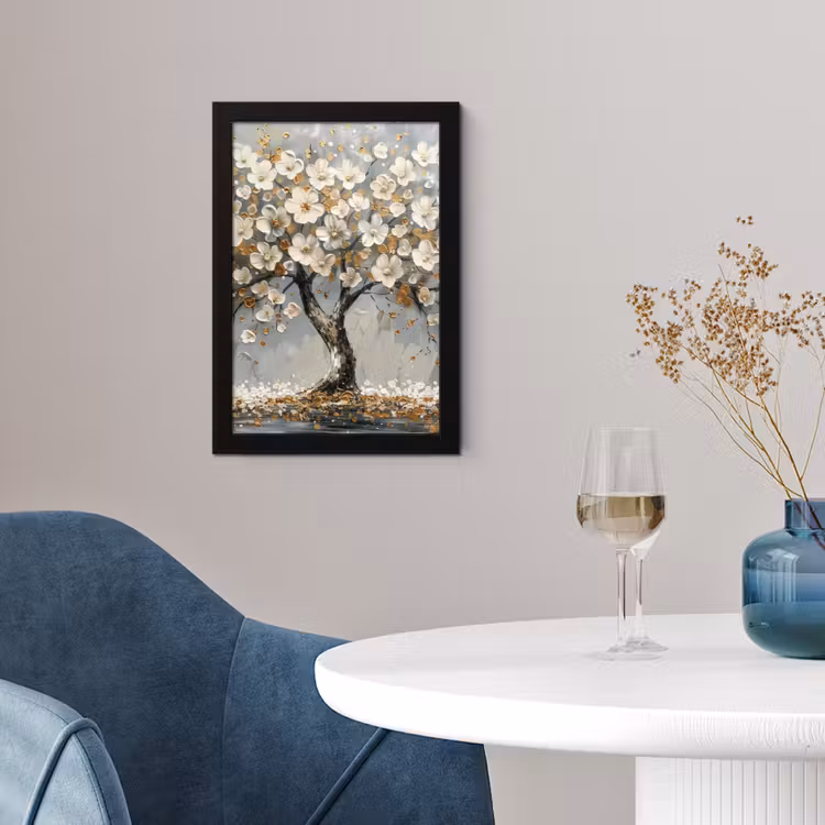 Boom - Bloemen - Wit - Natuur - Kunst fotolijst zwart zonder passe partout klein -sfeer4