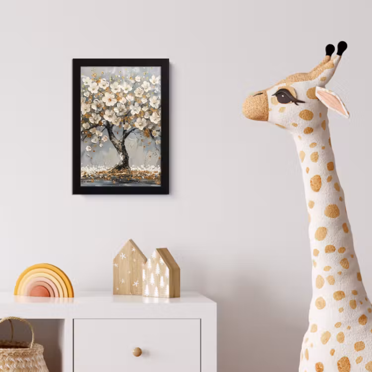 Boom - Bloemen - Wit - Natuur - Kunst fotolijst zwart zonder passe partout klein -usfeer4_kinderkamer