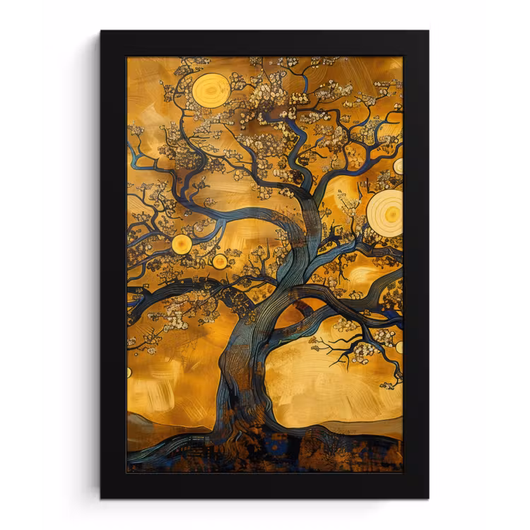 Boom - Levensboom - Abstract - Goud fotolijst zwart zonder passe partout klein -3d