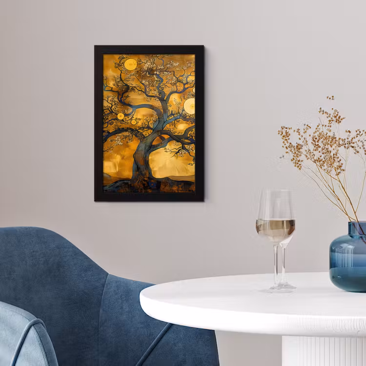 Boom - Levensboom - Abstract - Goud fotolijst zwart zonder passe partout klein -sfeer4