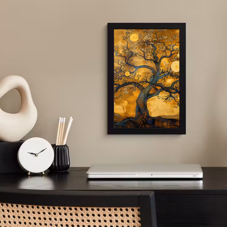 Boom - Levensboom - Abstract - Goud fotolijst zwart zonder passe partout klein -sfeer1