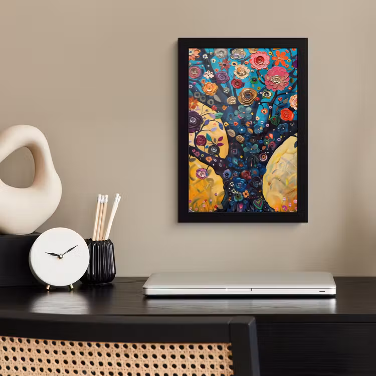 Boom - Levensboom - Kleurrijk - Bloemen - Modern fotolijst zwart zonder passe partout klein -sfeer1