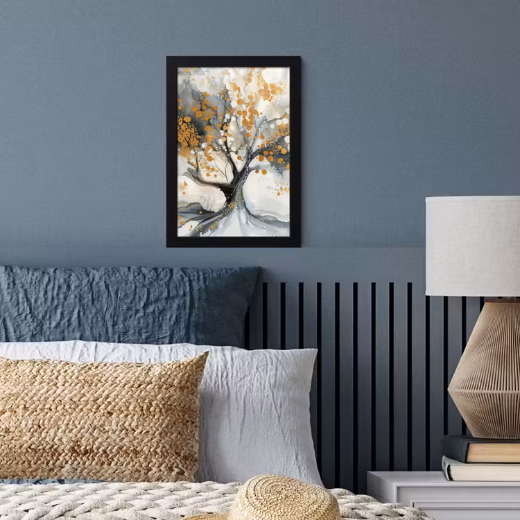 Boom - Modern - Abstract - Goud - Zwart - Wit fotolijst zwart zonder passe partout klein -sfeer3