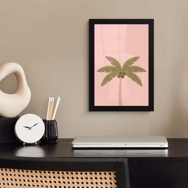 Boom - Palm - Natuur - Illustratie - Roze fotolijst zwart zonder passe partout klein -sfeer1