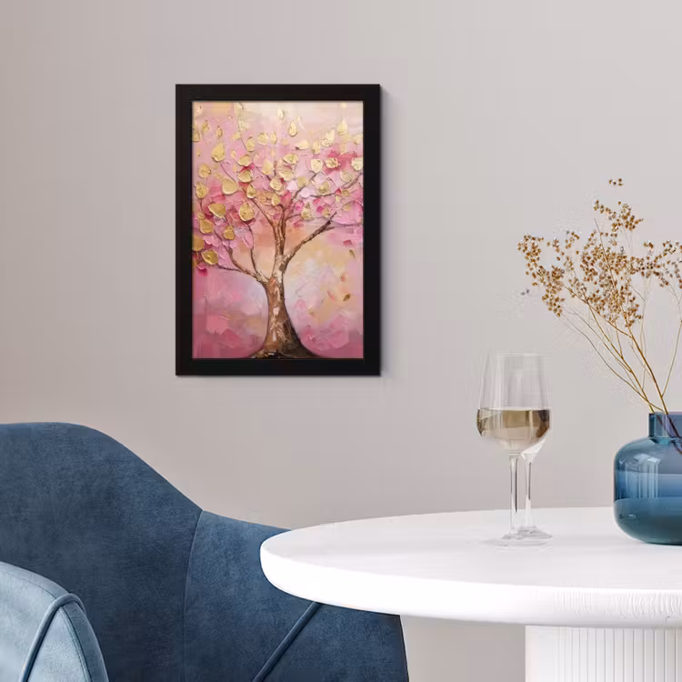 Boom - Roze - Goud - Modern fotolijst zwart zonder passe partout klein -sfeer4