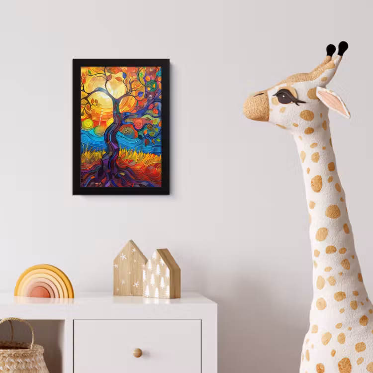 Boom - Zon - Verflook - Kleuren - Abstract fotolijst zwart zonder passe partout klein -usfeer4_kinderkamer