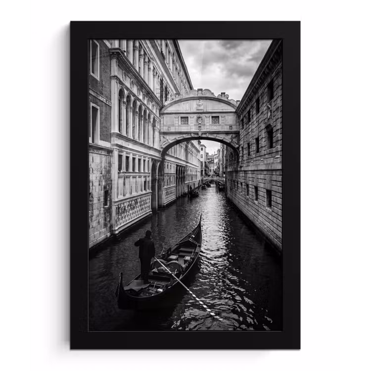 Boot - Waterweg - Stad - Zwart-wit - Architectuur fotolijst zwart zonder passe partout klein -3d