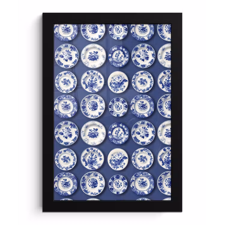 Borden - Floraal - Blauw fotolijst zwart zonder passe partout klein 224 -3d