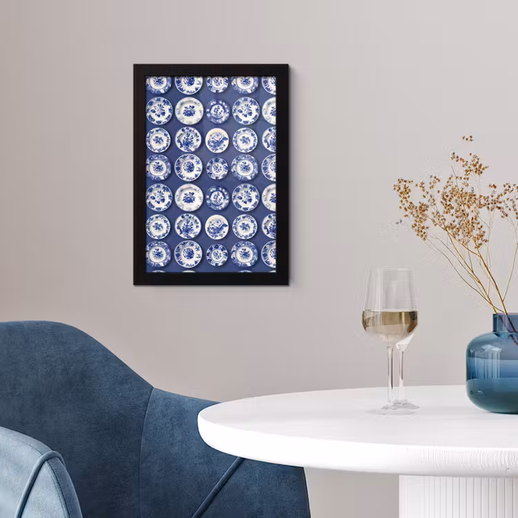 Borden - Floraal - Blauw fotolijst zwart zonder passe partout klein 224 -sfeer4