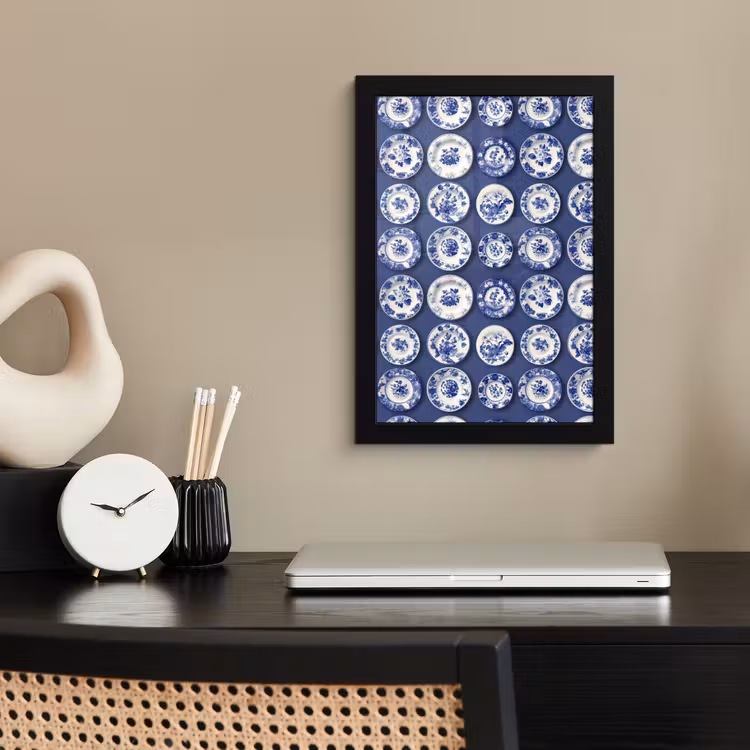 Borden - Floraal - Blauw fotolijst zwart zonder passe partout klein 224 -sfeer1