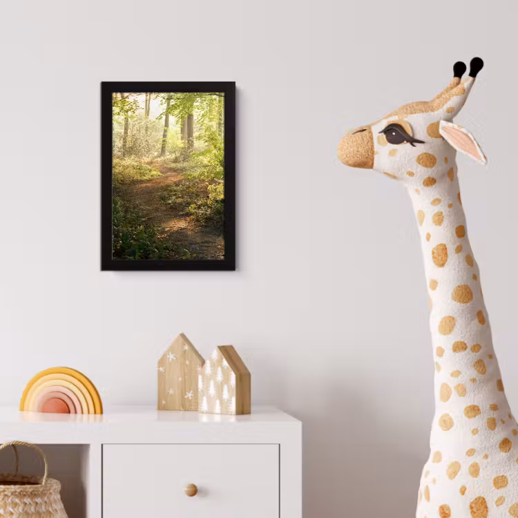 Bos - Bomen - Pad - Zon - Planten - Bladeren - Natuur fotolijst zwart zonder passe partout klein -usfeer4_kinderkamer