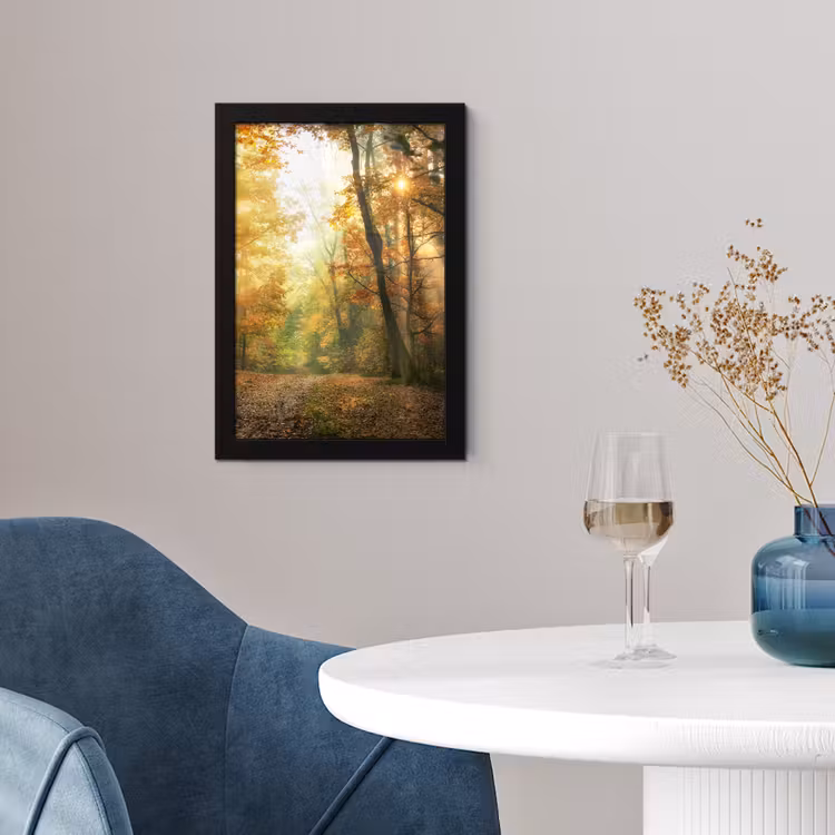 Bos - Herfst - Zon - Landschap - Natuur - Bomen - Bladeren fotolijst zwart zonder passe partout klein -sfeer4