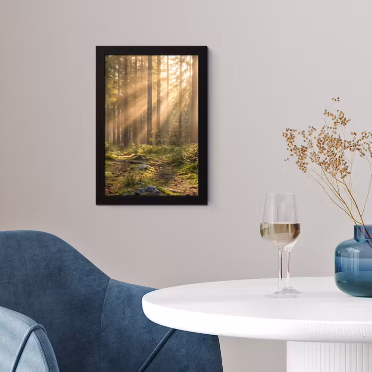 Bos - Zonlicht - Gras fotolijst zwart zonder passe partout klein -sfeer4