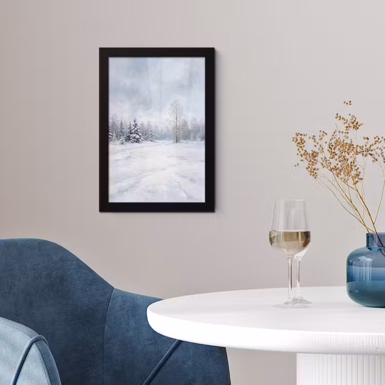 Bospad - Dennen - Sneeuw - Winter - Rustgevend fotolijst zwart zonder passe partout klein -sfeer4