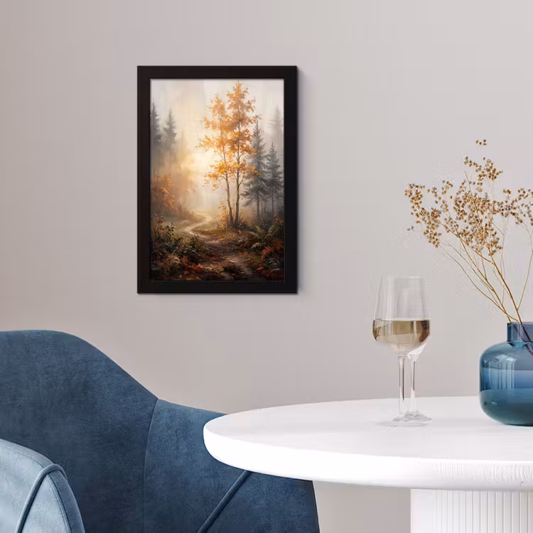 Bospad - Herfstbladeren - Natuur - Schilderachtig - Oranje fotolijst zwart zonder passe partout klein -sfeer4