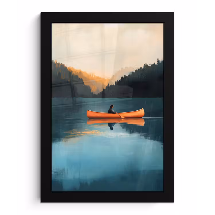 Bossen - Meer - Kano - Oranje fotolijst zwart zonder passe partout klein -3d