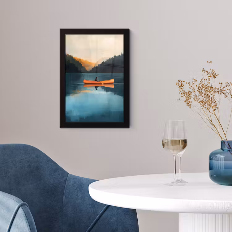 Bossen - Meer - Kano - Oranje fotolijst zwart zonder passe partout klein -sfeer4