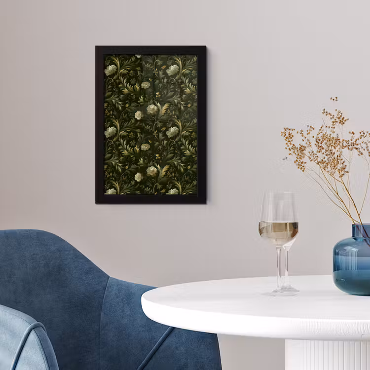 Botanisch - Naadloos - Bloemen fotolijst zwart zonder passe partout klein 224 -sfeer4