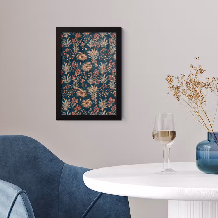 Botanisch - Patroon - Blauw fotolijst zwart zonder passe partout klein 224 -sfeer4