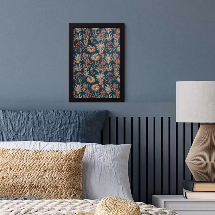 Botanisch - Patroon - Blauw fotolijst zwart zonder passe partout klein 224 -sfeer3